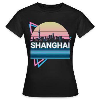 Shanghai City Skyline Cityscape Rétro - T-shirt Femme - noir - Devant - AI Model Female 172 dark (172cm)