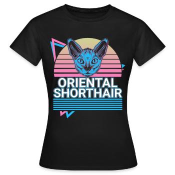 Orientalisch Kurzhaar Katze Retro - Frauen T-Shirt - Schwarz - Vorne - AI Model Female 172 dark (172cm)