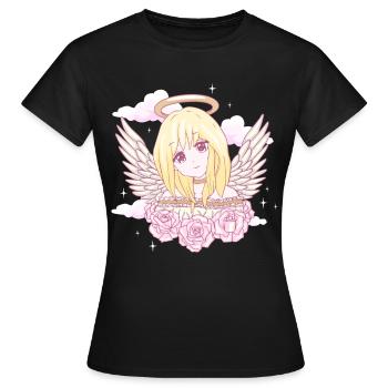Angelcore Aesthetic Anime Girl Roses Angel Ha - Women's T-Shirt - black - Front - AI Model Female 172 dark (172cm)