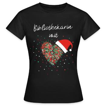 Bibliothekarin mit Herz Weihnachtsoutfit - Frauen T-Shirt - Schwarz - Vorne - AI Model Female 172 dark (172cm)