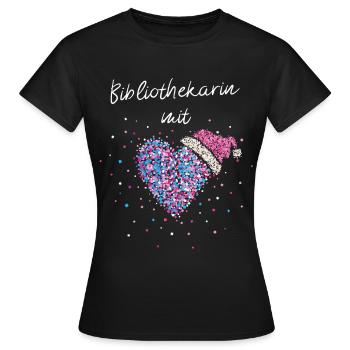 Bibliothekarin mit Herz Bücherwurm Nikolausmütze - Frauen T-Shirt - Schwarz - Vorne - AI Model Female 172 dark (172cm)