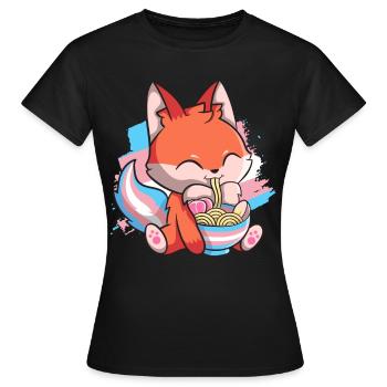 Transgender Pride Kawaii Fox Ramen Noodles Trans - T-shirt Femme - noir - Devant - AI Model Female 172 dark (172cm)