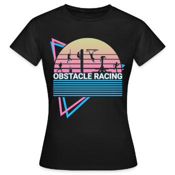 Course d’obstacles rétro - T-shirt Femme - noir - Devant - AI Model Female 172 dark (172cm)