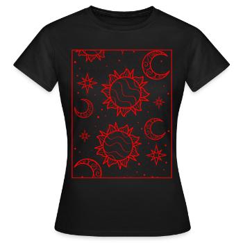 Bohemian Aesthetic Sun and Moon Pattern - Women's T-Shirt - black - Front - AI Model Female 172 dark (172cm)