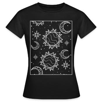 Bohemian Aesthetic Sun and Moon Pattern - Women's T-Shirt - black - Front - AI Model Female 172 dark (172cm)