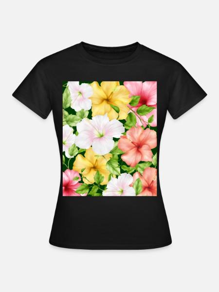 Coconut Girl Aesthetic Hibiscus Pattern - Frauen T-Shirt - Schwarz