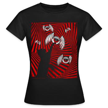 Weirdcore Aesthetic Schwarze Katze Augäpfel Flügel - Frauen T-Shirt - Schwarz - Vorne - AI Model Female 172 dark (172cm)