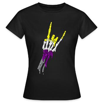 Non Binary Pride Flag Devil Horn Skeleton Subtle - Frauen T-Shirt - Schwarz - Vorne - AI Model Female 172 dark (172cm)
