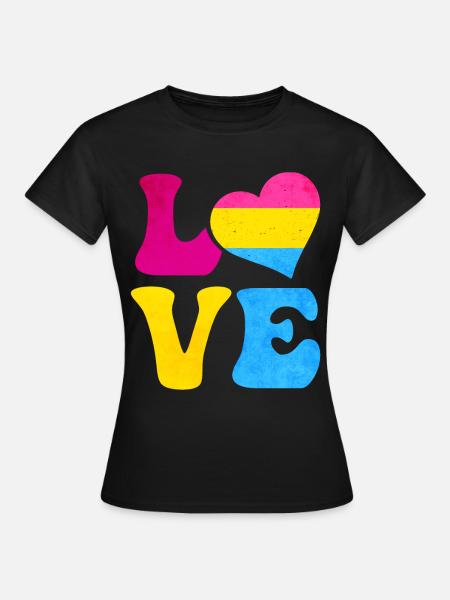 Pansexual Pride Pan Flag LOVE Heart LGBTQ - T-shirt Femme - noir