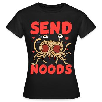 Fliegendes Spaghettimonster FSM Pastafarian - Frauen T-Shirt - Schwarz - Vorne - AI Model Female 172 dark (172cm)