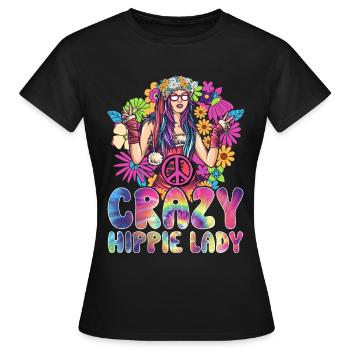 Lustige Hippie Peace Girl Krawatte Färben - Frauen T-Shirt - Schwarz - Vorne - AI Model Female 172 dark (172cm)