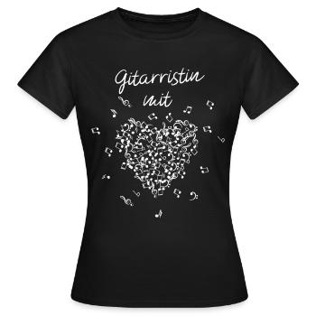 Gitarristin mit Herz Instrument Notenschlüssel - Frauen T-Shirt - Schwarz - Vorne - AI Model Female 172 dark (172cm)