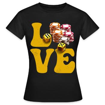 Casino Gambling Player Poker Chips LOVE - T-shirt Femme - noir - Devant - AI Model Female 172 dark (172cm)