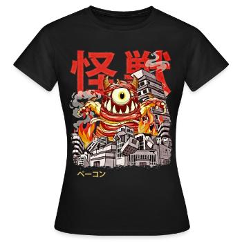 Kaiju Bacon Japanese Anime Monster Eyeball - Women's T-Shirt - black - Front - AI Model Female 172 dark (172cm)