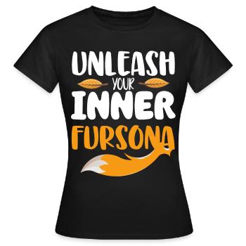 Furry Fandom Fursuit Fox - Women's T-Shirt - black - Front - AI Model Female 172 dark (172cm)