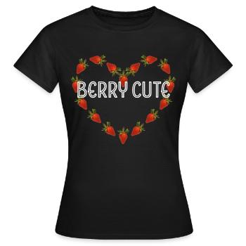 Berry Cute Strawberry Fruits Berries Heart Fruit Vegan - Women's T-Shirt - black - Front - AI Model Female 172 dark (172cm)