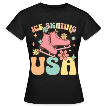 Patriotischer Schlittschuhläufer Eiskunstlauf - Frauen T-Shirt - Schwarz - Vorne - AI Model Female 172 dark (172cm)