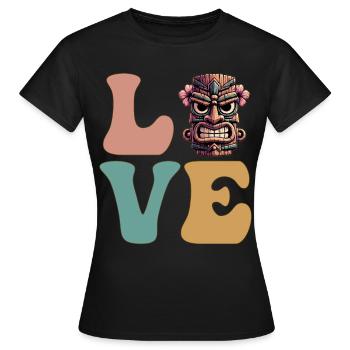 LOVE Tiki Luau Hawaii Tiki Masque - T-shirt Femme - noir - Devant - AI Model Female 172 dark (172cm)