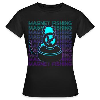 Magnet Angeln Magnet Fischer Retro - Frauen T-Shirt - Schwarz - Vorne - AI Model Female 172 dark (172cm)