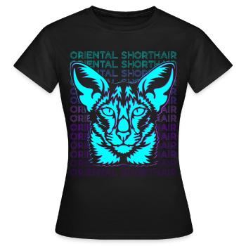 Orientalisch Kurzhaar Katze Retro - Frauen T-Shirt - Schwarz - Vorne - AI Model Female 172 dark (172cm)