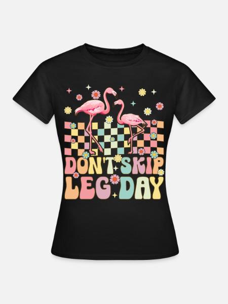 Lustiger Flamingo-Schwarm Gym Workout Don't Skip L - T-shirt dam - svart