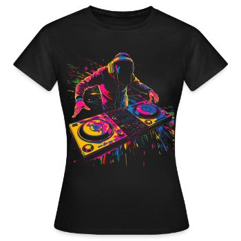 Dj Disc Jockey Plattenspieler Pop Art - Frauen T-Shirt - Schwarz - Vorne - AI Model Female 172 dark (172cm)