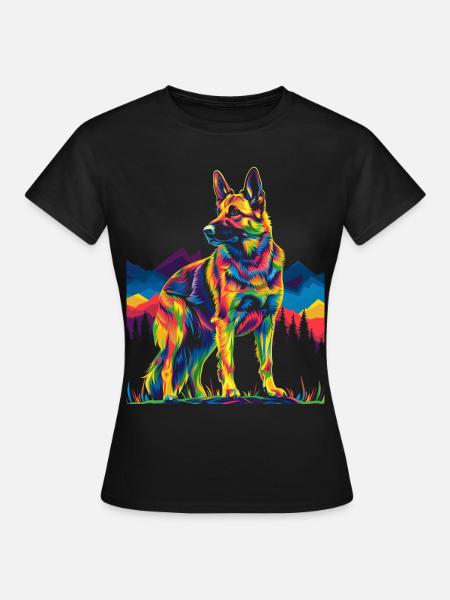 Belgian Malinois Dog Mountain Forest Pop Art - Women's T-Shirt - black