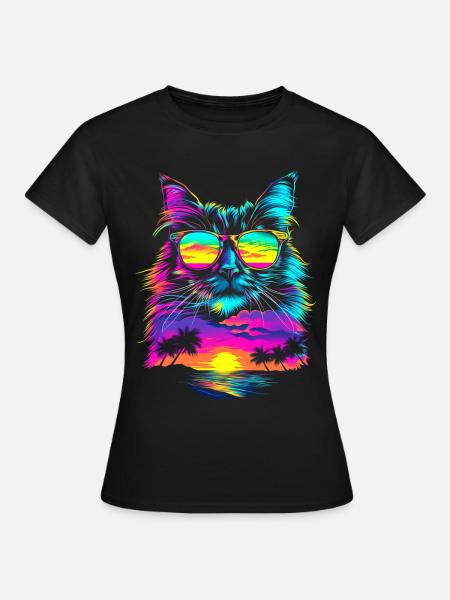 Birma Katze Sonnenbrille Strand Sonnenuntergang Po - Frauen T-Shirt - Schwarz