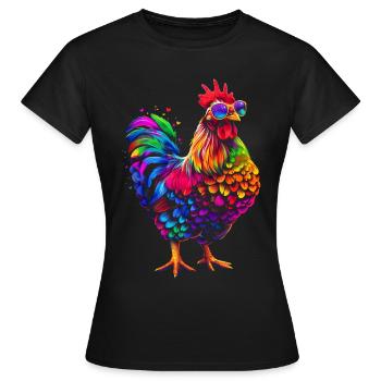 Huhn Sonnenbrille Bauernhof Landwirt Pop Art - Frauen T-Shirt - Schwarz - Vorne - AI Model Female 172 dark (172cm)