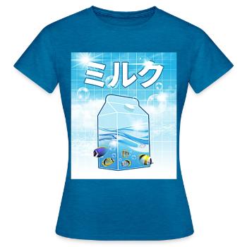 Frutiger Aero Aesthetic Tech Kawaii Milk sous l’eau - T-shirt Femme - bleu saphir antique chiné - Devant - AI Model Female 172 dark (172cm)