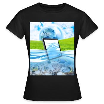 Frutiger Aero Aesthetic Tech Wasserfische Monitor - Frauen T-Shirt - Schwarz - Vorne - AI Model Female 172 dark (172cm)