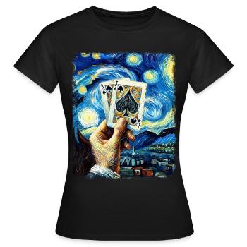 Blackjack Glücksspiel Karten Sternennacht Malerei - Frauen T-Shirt - Schwarz - Vorne - AI Model Female 172 dark (172cm)