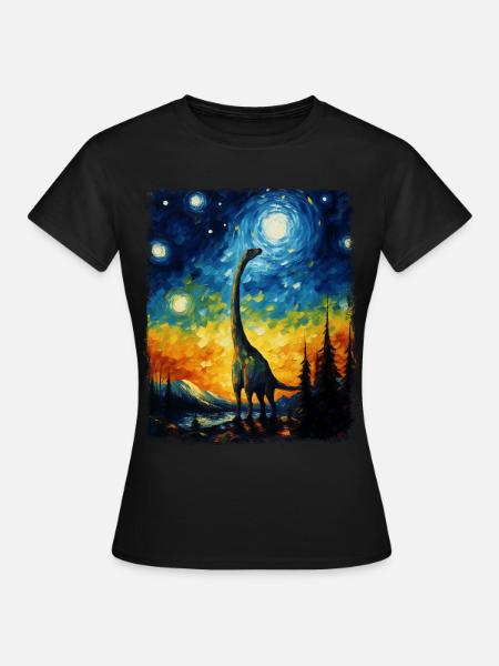 Brachiosaurus Dinosaurier Sternennacht Gemälde - Frauen T-Shirt - Schwarz