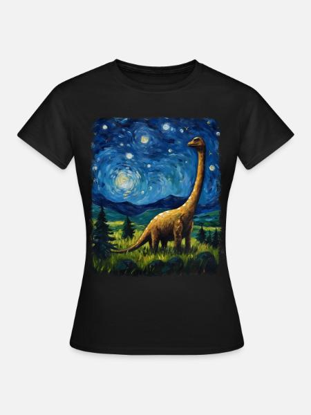 Brontosaurus Dinosaurier Sternennacht Gemälde - Frauen T-Shirt - Schwarz