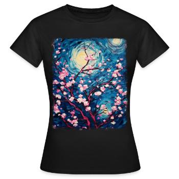 Kirschblüten Japanische Blume Sternennacht Gemälde - Frauen T-Shirt - Schwarz - Vorne - AI Model Female 172 dark (172cm)