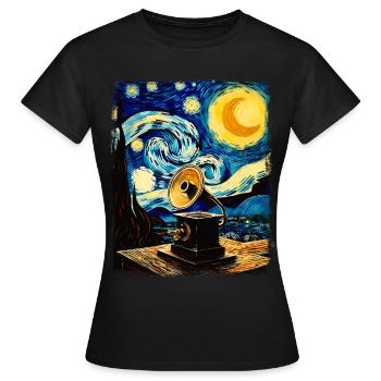 Gramophone Old School Platine Vinyle Nuit Étoilée - T-shirt Femme - noir - Devant - AI Model Female 172 dark (172cm)