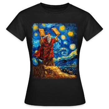 Moses Jüdisch Israel Christlich Sternennacht Gemäl - Frauen T-Shirt - Schwarz - Vorne - AI Model Female 172 dark (172cm)