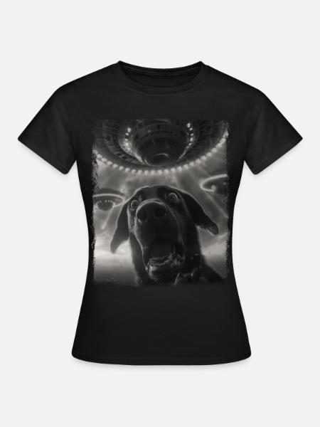 Labrador Hund UFO Alien Außerirdischer Selfie - Dame-T-shirt - sort