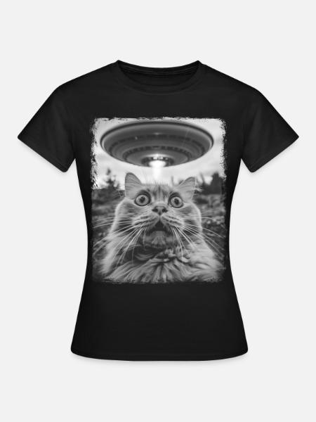 Persisk katt UFO Alien utenomjordisk selfie - T-skjorte for kvinner - svart