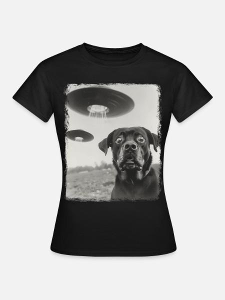 Rottweiler Hund UFO Alien Außerirdischer Selfie - Dame-T-shirt - sort