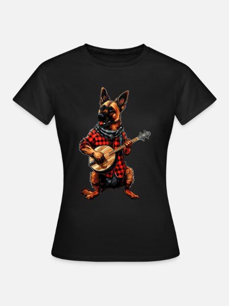 Belgian Malinois Dog Bluegrass Banjo Player - Women's T-Shirt - black