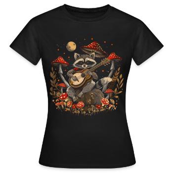 Cottagecore Aesthetic Racoon Playing Guitar Pil - Women's T-Shirt - black - Front - AI Model Female 172 dark (172cm)