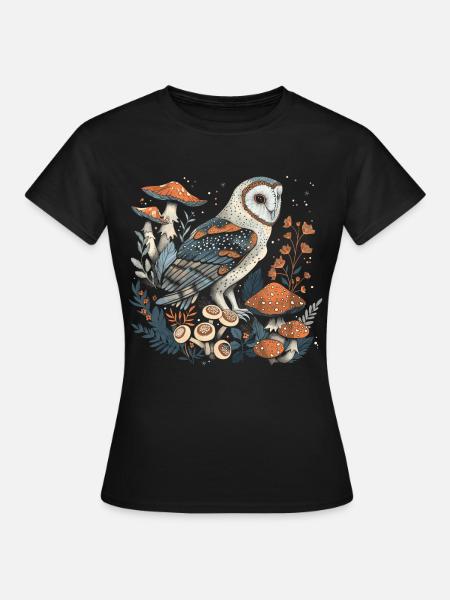 Cottagecore Esthétique Hibou Champignon Sorcière Floral - T-shirt Femme - noir