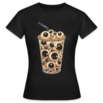 Weirdcore Aesthetic Eyeball Boba Tea Milktea Bubbl - Women's T-Shirt - black - Front - AI Model Female 172 dark (172cm)