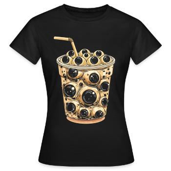 Weirdcore Aesthetic Eyeball Boba Tea Milktea Bubbl - Women's T-Shirt - black - Front - AI Model Female 172 dark (172cm)