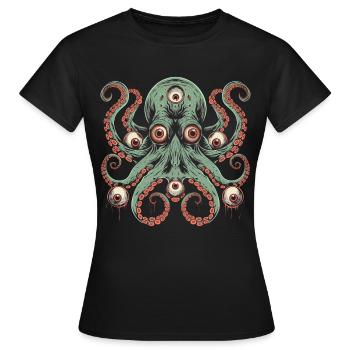 Weirdcore Ästhetischer Oktopus Augäpfel Cthulhu St - Frauen T-Shirt - Schwarz - Vorne - AI Model Female 172 dark (172cm)