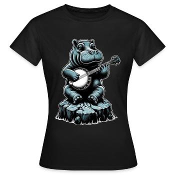 Hippo Hippopotamus Bluegrass Banjo Spieler - Frauen T-Shirt - Schwarz - Vorne - AI Model Female 172 dark (172cm)