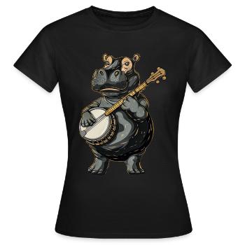 Hippo Hippopotamus Bluegrass Banjo Spieler - Frauen T-Shirt - Schwarz - Vorne - AI Model Female 172 dark (172cm)