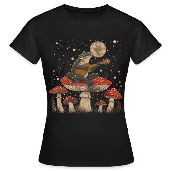 Cottagecore Aesthetic Frog Playing Guitar Pil - Women's T-Shirt - black - Front - AI Model Female 172 dark (172cm)