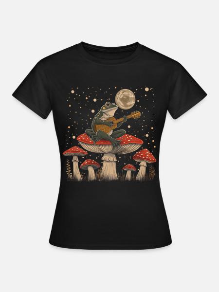 Cottagecore Ästhetische Frosch Spielen Gitarre Pil - Frauen T-Shirt - Schwarz